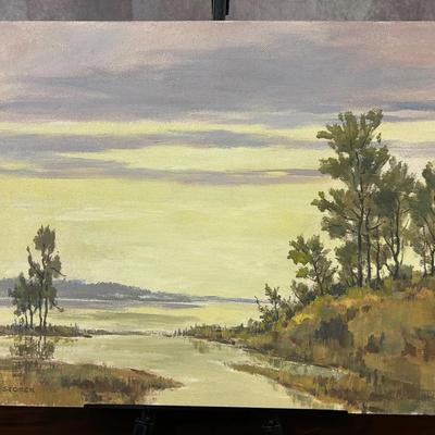 J. Alvin Storck - Vintage Signed Riverside Landscape Original Painting on Board