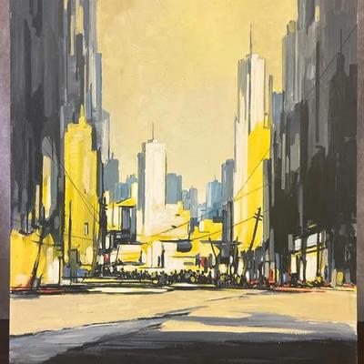 J. Alvin Storck - Industrial Progress - Vintage Signed Cityscape Original Painting on Board