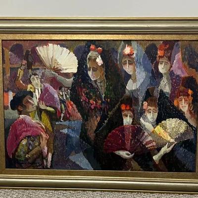 Large Signed Framed Whispering Women Impressionist Original Painting on Canvas