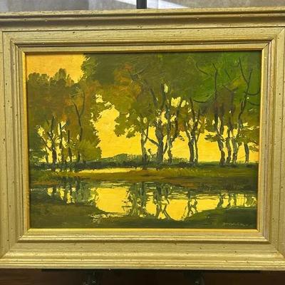 J. Alvin Storck - Skyline Reflections - Vintage Signed Framed Landscape Original Painting on Board
