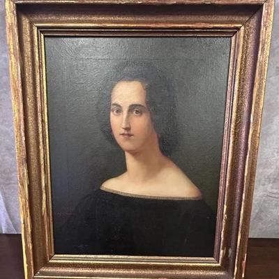 Hubert Schiefelbein - Antique Signed Framed 19th Century Realist Female Portrait Original Painting