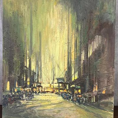 J. Alvin Storck - Industrial Activity - Vintage Signed Cityscape Original Painting on Board