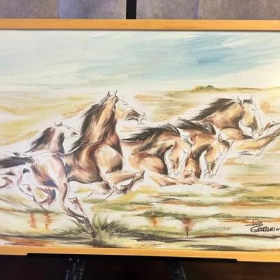 Luis Gasparini - Vintage Framed Southwestern Running Horse Original Mixed Media