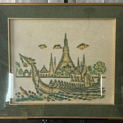 Vintage Thai Southeast Asian Framed Boat Temple Rubbing