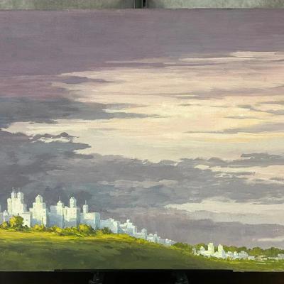 J. Alvin Storck - Skyline - Large Vintage Signed Modernist Landscape Original Painting on Board