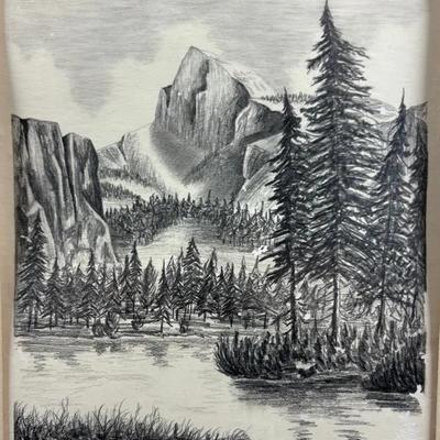 D. Elliott - Signed Framed Vintage Original Landscape Drawing (1964)