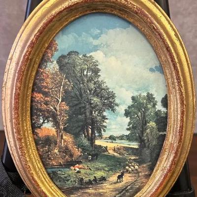 Vintage Giltwood-Framed Oval Lanscape Print