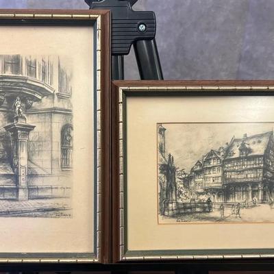 Pair of Vintage Framed Streetscene Prints