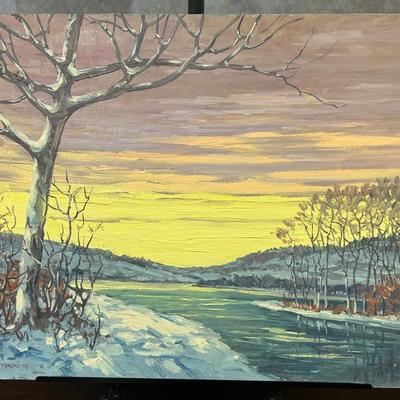 J. Alvin Storck - Vintage Signed Luminous Modernist Landscape Original Painting on Board