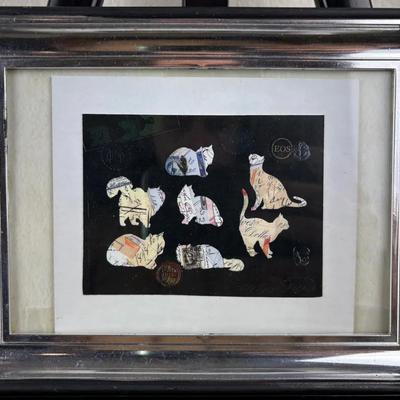 Signed Framed Cat Stamp Collage Print