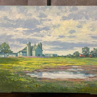 J. Alvin Storck - Shroeder's Farm - Vintage Signed Modernist Landscape Original Painting on Board