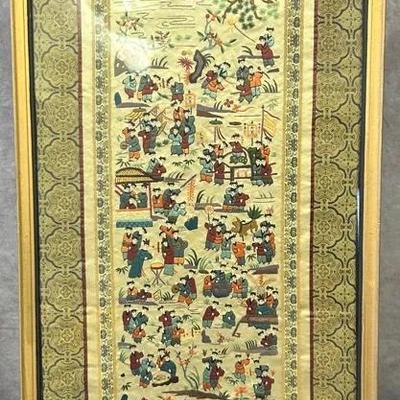 Vintage Japanese Framed 100 Boys Silk Embroidery