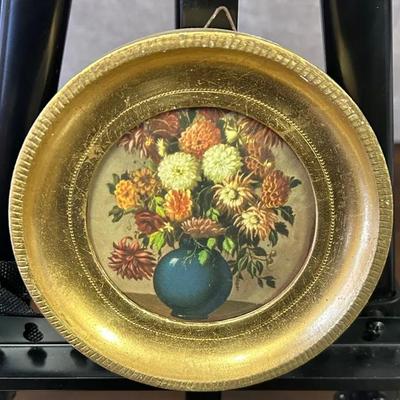 Vintage Giltwood-Framed Round Floral Vase Print