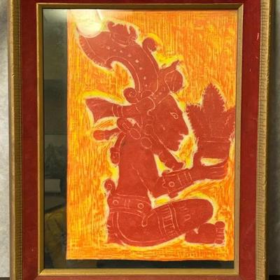 Vintage Framed Colorful Seated Mayan Print