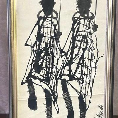 Peter Mukendi - Signed Framed South African Abstract Traveler Original Painting on Board