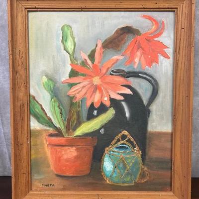Vintage Signed Framed Still Life Tabletop Scene Original Painting