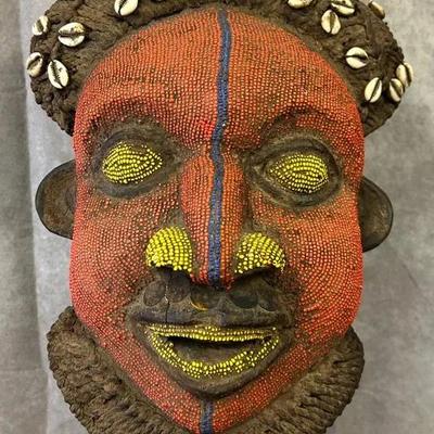 Vintage Cameroon West African Carved Bamileke Wooden Mask 