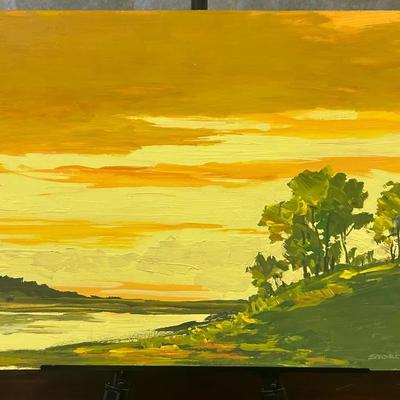 J. Alvin Storck - Morning Sky - Vintage Signed Luminous Landscape Original Painting on Board