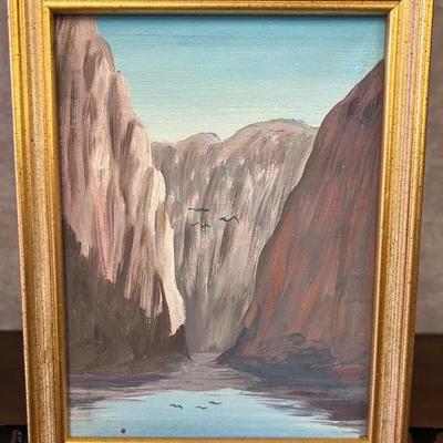 Giltwood-Framed Moroccan Canyon Scene Original Painting on Canvas