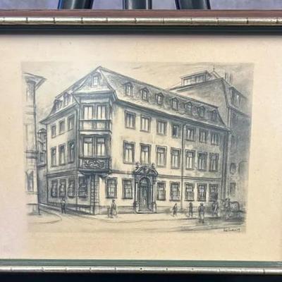 Vintage Framed Streetscene Print (1939)