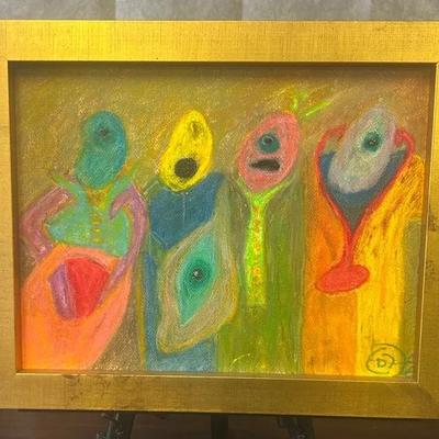 Signed Framed Colorful Abstract Expressionist Original Painting on Board