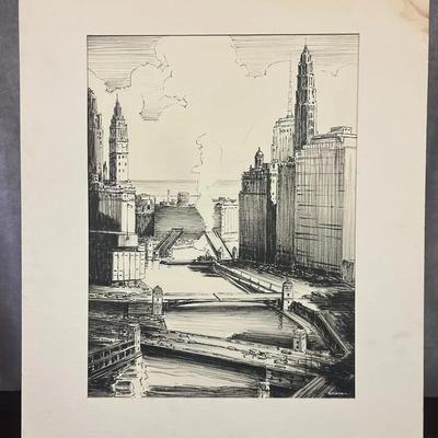 J. Alvin Storck - Vintage Signed Modernist Cityscape Original Painting on Board