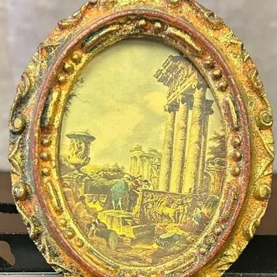 Vintage Giltwood-Framed Oval Ruins Print