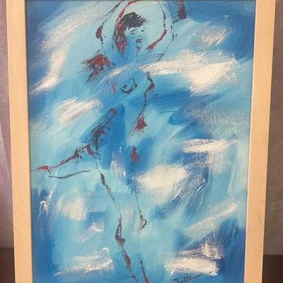 Vintage Signed Framed Abstract Nude Original Painting on Canvas