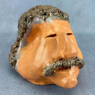 Modernist Glazed Ceramic Male Head Bust Sculpture