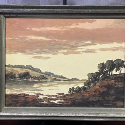 J. Alvin Storck - Vintage Signed Framed Modernist Riverside Landscape Original Painting on Board