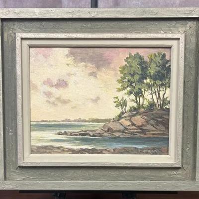 J. Alvin Storck - Vintage Signed Modernist Riverside Landscape Original Painting on Board