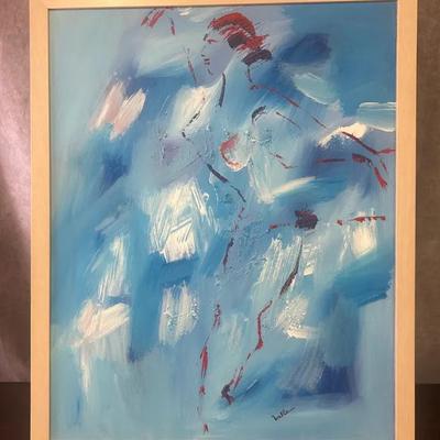 Vintage Signed Framed Abstract Dancing Nude Original Painting on Canvas