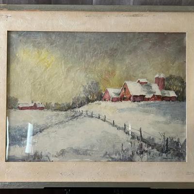 J. Alvin Storck - Large Vintage Signed Modernist Landscape Barn Scene Original Watercolor