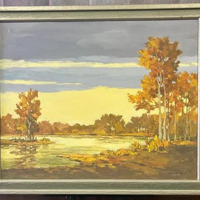J. Alvin Storck - Birch Lake - Large Vintage Signed Framed Landscape Original Painting on Board