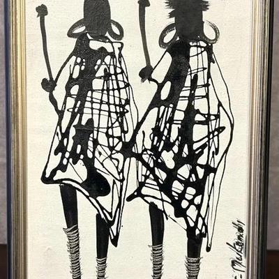 Peter Mukendi - Signed Framed South African Abstract Travelers Original Painting on Board