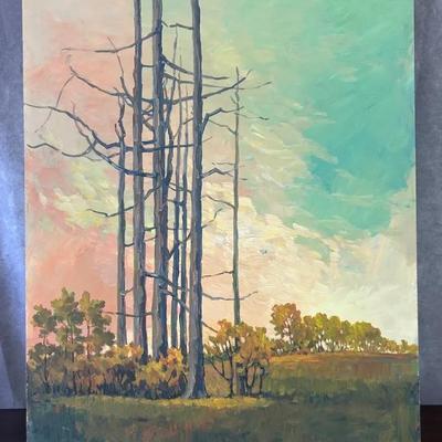 J. Alvin Storck - Large Vintage Signed Luminous Modernist Landscape Original Painting On Board