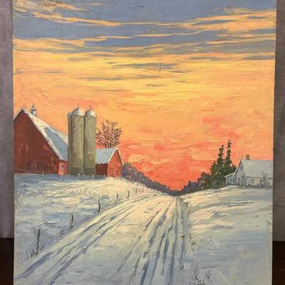 J. Alvin Storck - Vintage Signed Luminous Modernist Landscape Barn Scene Original Painting on Board