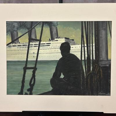 ATTR J. Alvin Storck - Vintage Modernist Cruise Ship Original Painting on Board