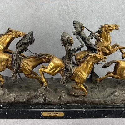 Carl Kauba - War Party - Gilt Bronze Sculpture Casting on Marble Base