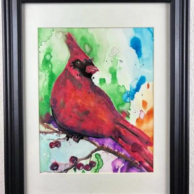 Colorful Framed Cardinal Original Watercolor