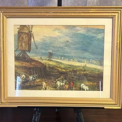 Jean Brueghel I - Vintage Windmill Landscape Framed Print