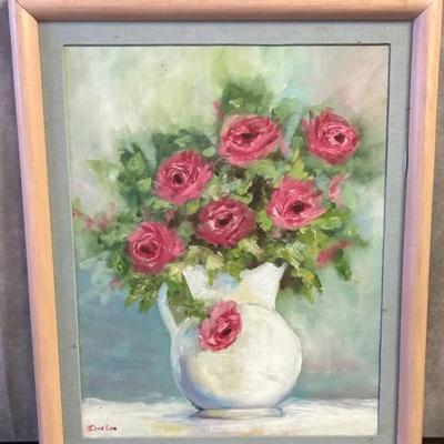 Vintage Framed Signed Rustic Floral Still Life Painting