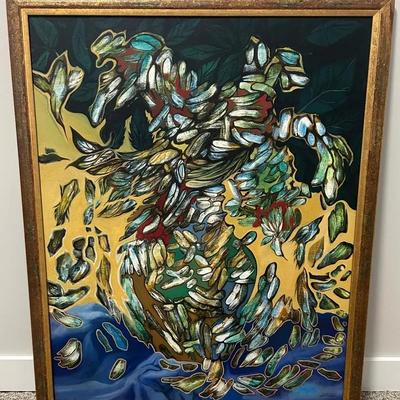 Signed Framed Abstract Modernist Vase Original Painting on Canvas