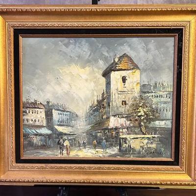 Signed Giltwood-Framed Impressionist Street Scene Painting