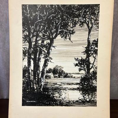 J. Alvin Storck - Vintage Signed Modernist Landscape Original Painting on Board