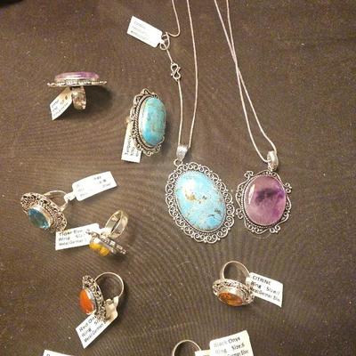 New Jewlry. German Silver Amethyst, Topaz, Tiger Eye, Turquoise & More!
