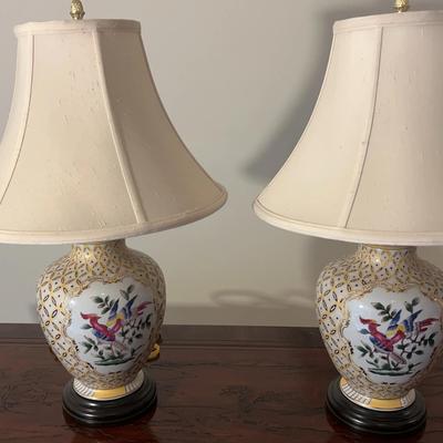 Oriental Accent Lamps With Bird Motif