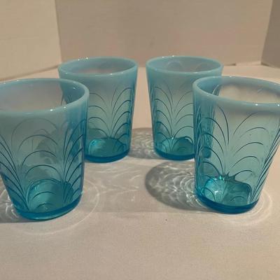 Vintage Ocean Blue Juice Glasses (4)