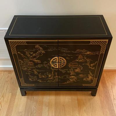 Drexel Heritage "Et Cetera" Black Lacquer Cabinet With Brass Pulls