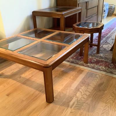 Trio Of Wooden Glass Topped Tables